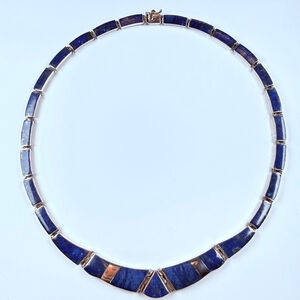 Modernist Lapis Lazuli Artisan Sterling Silver 950 Vintage MCM Collar Necklace
